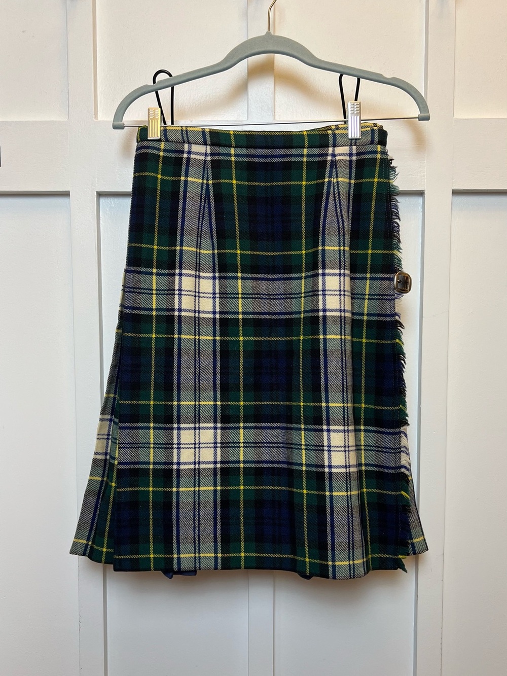 Vintage Moffat Kilmahog 100% Pure New Wool Womens Kilt Blue Green Tartan Sz 4/6